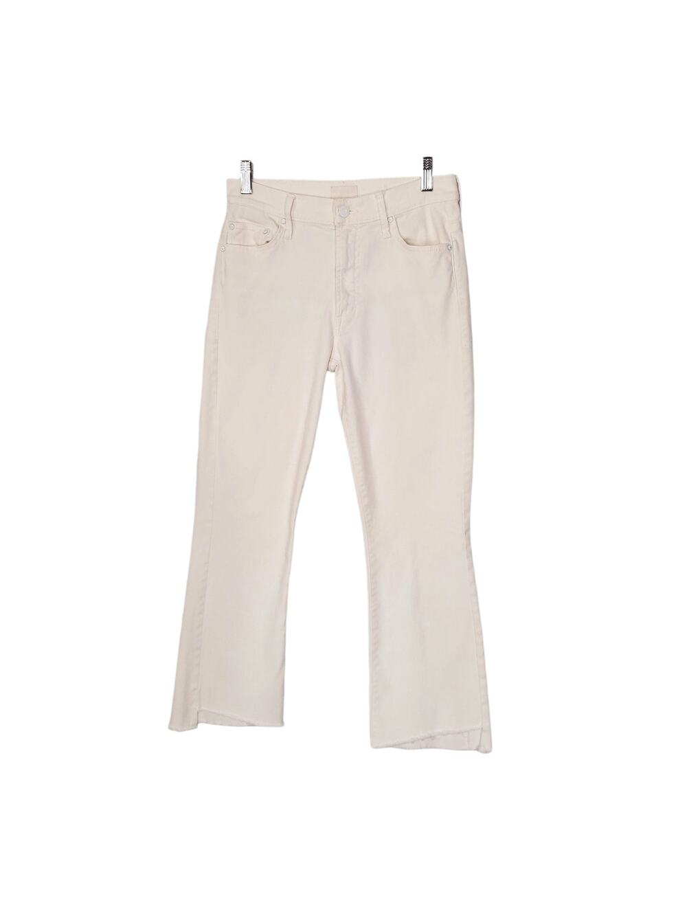 Mother Insider Crop Step Fray Jeans Glass Slipper Wash White Denim USA Size 27